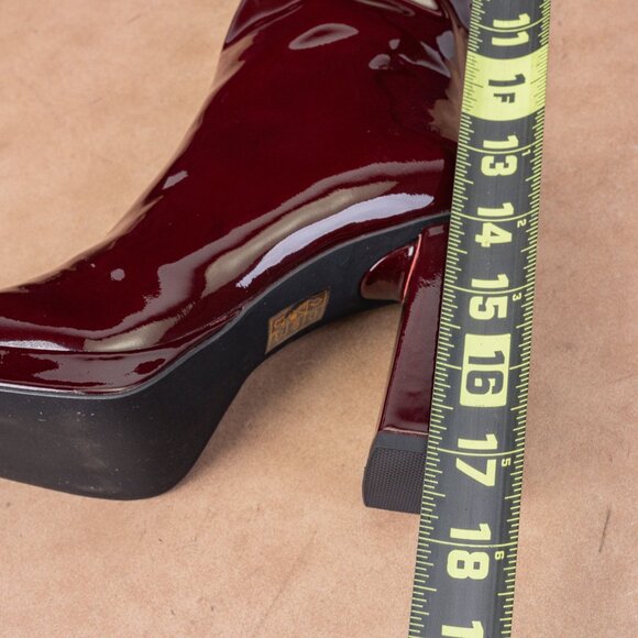 Jeffrey Campbell Women Maximal 90s Square Burgundy Patent Leather Boots sz 5.5 - Picture 8 of 9